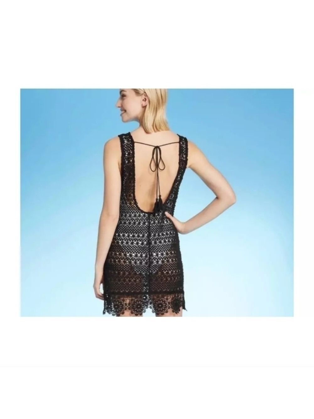 Shade and Shore Black Crochet Tank Dress Medium - Picture 2 of 6